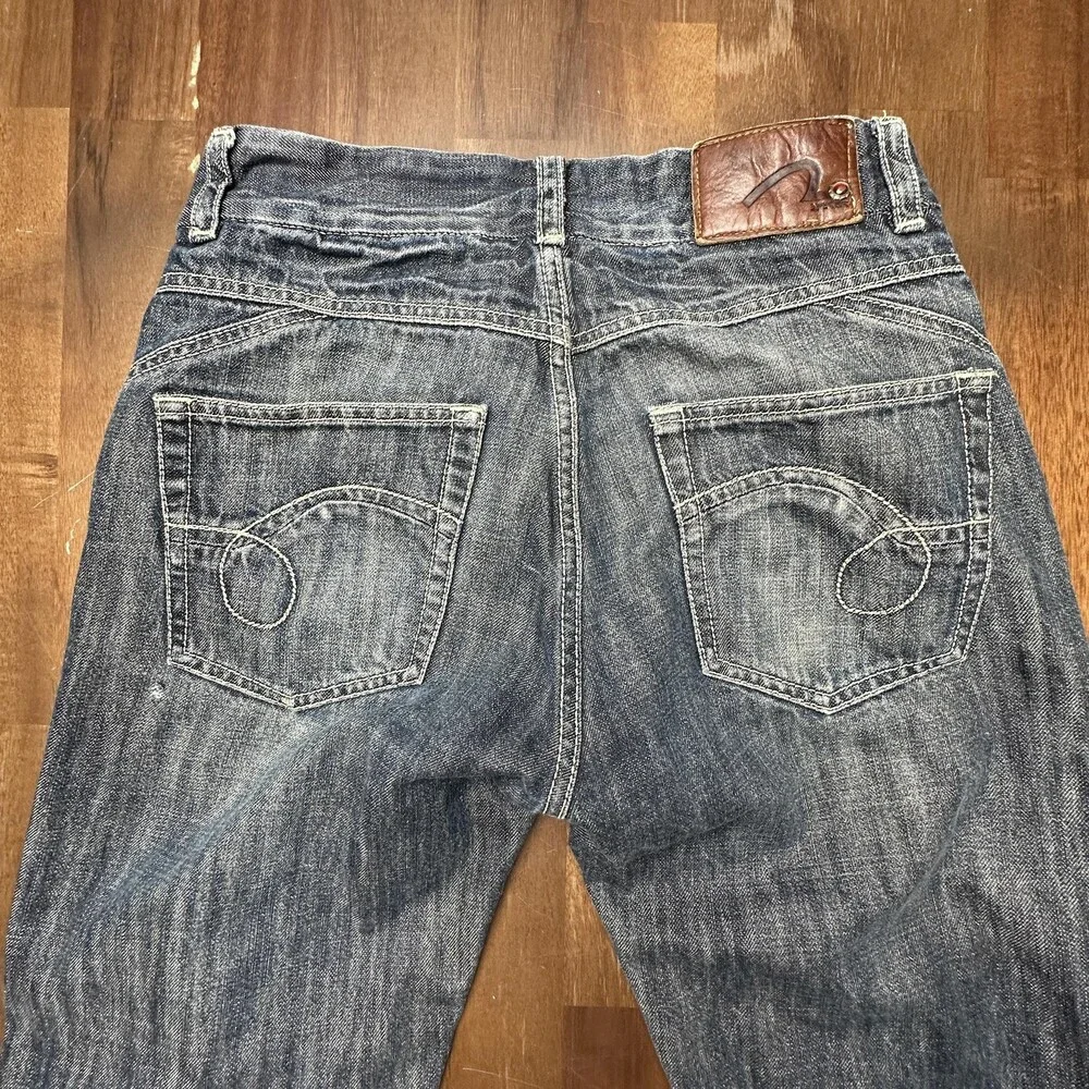 Spykar Jeans Mens 29x28 Blue Straight R Croft Distressed Leather Trim W32 L33